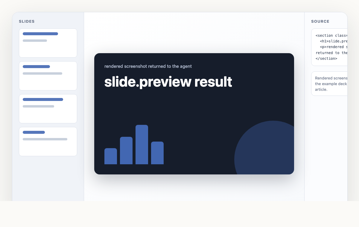 Claude Code slide.preview call returning a rendered slide image