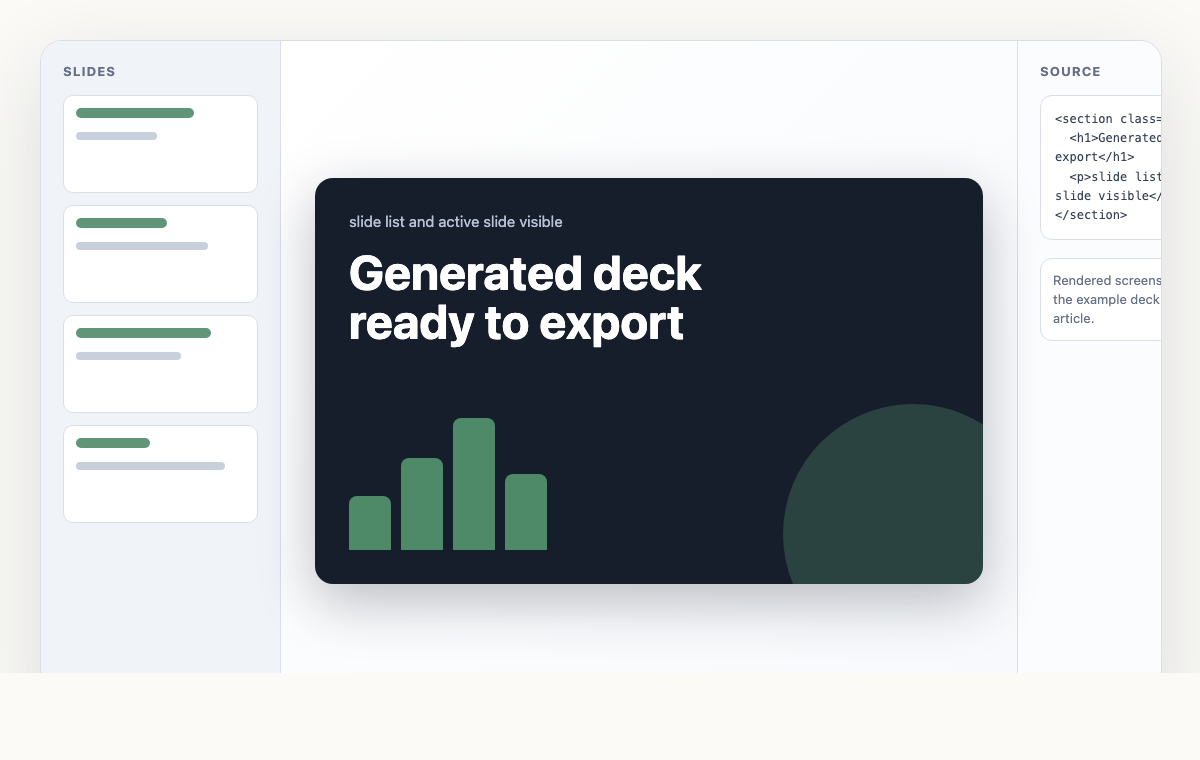 Generated deck ready to export from the Variant canvas